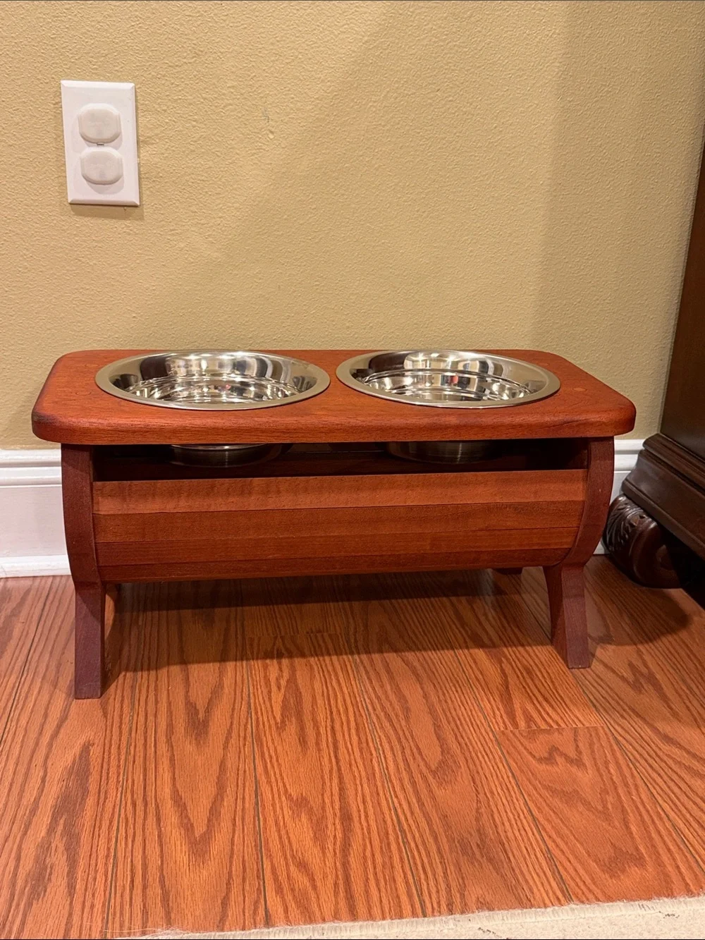 Wooden Dog Water and Food Bowls Feeder Stand